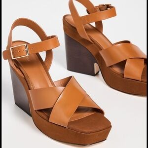 BNwT Reformation Juna Platform Sandals Pecan Brown Leather Heeled Sandal Size 9